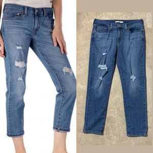 Levi's Boyfriend Jeans Blue Women's Size 28 Distressed Cropped Zipper Fly
